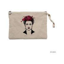 Frida Kahlo Portre - 7 Krem Clutch Astarlı Cüzdan / El Çantası