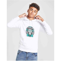 Tshirthane Kulaklık Gözlük Papyonlu Kral Aslan Baskılı Unisex Çocuk Sweat Beyaz