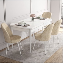 Canisa Concept Kor Serisi, 70x114 Açılabilir Beyaz Yemek Masası Takımı,4 Krem Sandalye Masa Beyaz Sandalyeler Krem