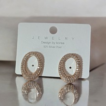 Full Taşlı Oval Küpe Rose Gold