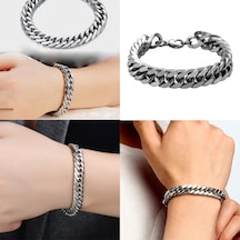 Erkekler Bilezik Küba Link Zinciri Katı Miami Kadın Kaplama Bordür Bileklik Takı 17x0.6 Cm 18x1.2cm Gümüş