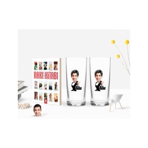 Kişiye Özel Renkli Baskılı Godfather Baba Karikatürlü İkili Rakı Bardağı Ve Rakı Cep Kitabı Hediye Seti-1