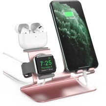 Cbtx Ahastyle St05 iOS Uyumlu Watch / İphone / Airpods Uyumlu 3'ü 1 Arada Şarj Standı Masaüstü Şarj Braketi - Gül Altın