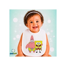 Sünger Bob Ve Patrick Keten Bebek Mama Önlüğü Yumuşak - Emici - Yıkanabilir - Özel Tasarım P182 Çok Renkli