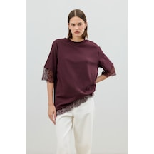 Antioch Dantel Detaylı Kadın T-shirt Bordo