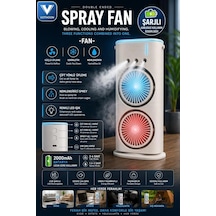 Zenviya21 Çift Başlıklı Sprey Fan Nemlendirici Ve Renkli Led Işıklı Beyaz Zenya785