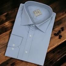 Linen Keten Klasik  Cotton Uzun Kollu Terletmeyen Mavi Gömlek Slim Fit Açık Mavi