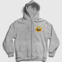 Presmono Unisex Logo Guns N' Roses Fermuarlı Kapüşonlu Sweatshirt Gri Melanj