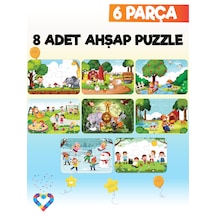 Ahşap Çocuk Puzzle 6 Parça 8 Adet