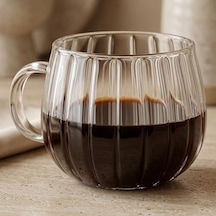 Çizgili Borosilikat Cam Bardak, 350 Ml Geniş Kapasite, Isıya Dayanıklı Yapı, Bulaşık Makinesinde Yıkanabilir, Ev Ofis Restoran İçin Kullanıma Uygun Kulplu Kahve Espresso Latte Sunum Bardağı Aeropress