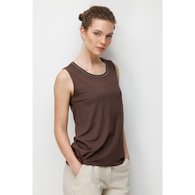Kadın Sıfır Yaka Yaka Kenarı Zincirli Askılı Penye T-shirt K.kahve Kahve