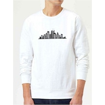 Silhouette New York City Baskılı Beyaz Erkek Örme Sweatshirt