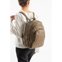 Baginn Y.s.deri Kadın Sırt Çantası 33 23 Cm Vegan Deri Yıkama Suni Deri Yumuşak Doku Günlük Çanta Vizon