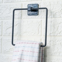 Yapışkanlı Siyah Kare Havluluk - Paslanmaz Metal Duvar Tipi Banyo Askısı Siyah Diğer