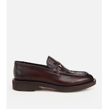 Hotiç Erkek Deri Kahverengi Örme Metal Detaylı Klasik Loafer