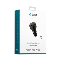 Ttec 2ckp03s Smartcharger Duo Pd 60w Araç Hızlı Şarj Aleti Usb-c+usb-c Siyah