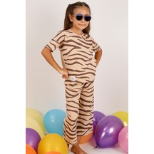 Kız Çocuk Kaprili Takım Zebra Baskılı A83 Açık Kahverengi