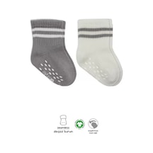 Markaon Çemberli Kaymaz Soket Çorap 2'li Bs10125 Gri Ekru renkli