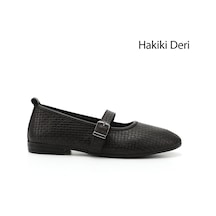 Gönderi(R) Gönderi R Siyah Hasır Baskılı Mary Jane Hakiki Deri Babet Siyah