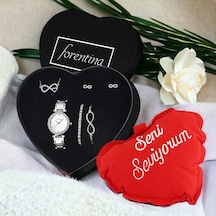 Forentina Kalpli Sonsuzluk Kolye Küpe Bileklik Saat Kalpli Yastık Hediye Set Ps3409 Çok Renkli