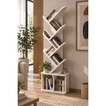 Sulorahome Yaprak Tasarımlı Beyaz Kitaplık 45x132 Cm Antrasit