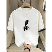 Kadın T-shirt Bisiklet Yaka Kısa Kol Baskılı Tişört - Beyaz