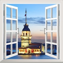 Pencere Poster Duvar Kağıdı Kız Kulesi Akşam Yapışkanlı Sticker N11.1743
