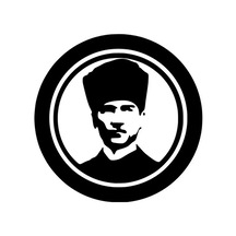 Kemal Atatürk Yuvarlak İçinde - Araç, Oto, Laptop, Duvar Uyumlu Sticker 40 40 Cm