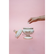 Rosadora Emaye Ayaklı Şekerlik Dekoratif Kapaklı Vintage Sunumluk Pembe