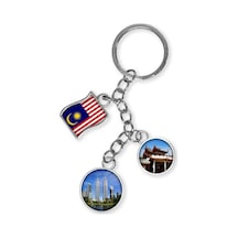 Malezya Üçlü Epoksi Metal Çift Taraflı Damla Anahtarlık Malaysia Gümüş