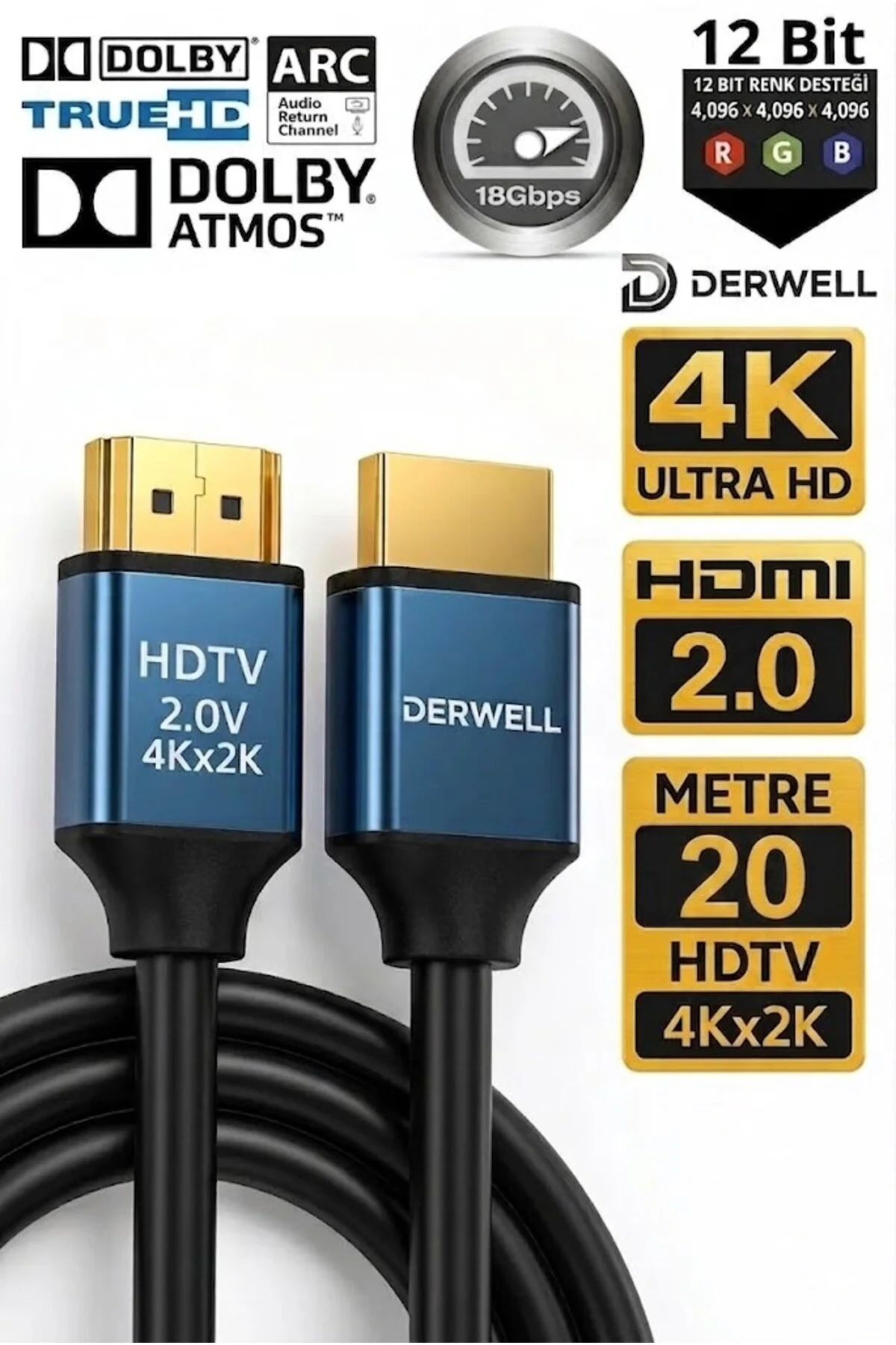 20 Metre 20mt Premium 4k120hz Ultra Hd Tv'ler Bilgisayarlar Ve Monitör Ekranları İçin Versiyon 2.1v 4k 6ohz 18 Gbps 2160p Görüntü Kablosu Dijital Ultra Kablo 001