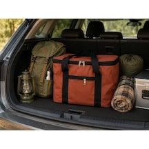 Kiremit Rengi 22 Litre Termal Piknik Ve Taşıma Çantası Su Geçirmez Kumaş, Kalın Yalıtımlı İç Kaplama, 2 Bölmeli Soğuk-sıcak Tutucu Çanta 39x27x23 Cm Açık