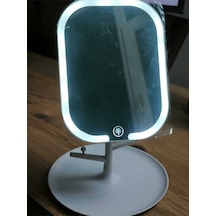 Led Işıklı Makyaj Aynası 3 Modlu Usb Şarjlı Beyaz Kare Taşınabilir Açı Ayarlı Güzellik Ayna 18x14cm Beyaz
