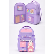 Quovo Kawaii Kore Tarzı Ergonomik Özel Tasarım Okul Çantası Kız Erkek İlkokul,ortaokul,lise Lila