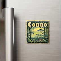 Kongo Congo - Posta Pulu Temalı Ülke - Baskılı Buzdolap Magneti Kare - 9x9 Cm