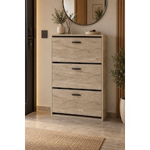 Sulorahome Düşer Kapaklı Ayakkabılık Ekru Traverten Desenli 74 Cm