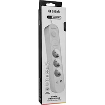 S-link Spg3-pd20 Pd20w H05vv-f 3g1.0mm, 1.5m 3 Lü 306 J Akım Korumalı Beyaz + Gri Priz 0 M
