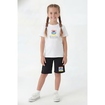 Fyk Kids Yuvarlak Yaka Tişörtlü Kaprili Baskı Detaylı Kız Çocuk Alt Üst Takım Beyaz