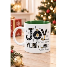 Mesela Yılbaşı Kupası Joyumuz Yerinde Olsun Desenli Yeşiliçli Hediyelik Kahve Kupa Bardak Beyaz