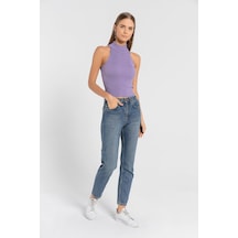 Miss Poem Kadın Kolsuz Slim Fit Boğazlı Fitilli Kısa Antrasit Triko Crop Lila