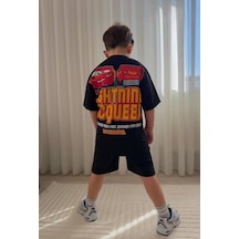 Cg Kids Şimşek Mcqueen Cars Arabalar Erkek Çocuk Tshirt&şort Alt Üst Takım Sırt Baskılı Siyah
