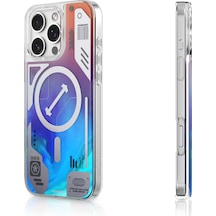 İphone 16 Pro Uyumlu Kılıf Magsafe Özellikli Parlak Kumlu Sıvılı Tasarımlı Galaxy Fantasy Serisi Kapak Mavi Mavi