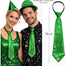 Yeşil Renk Pul Payetli Işıltılı Parti Kravatı 33 Cm +3