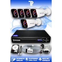 Picam 5 Kameralı Kare 5 Dış Kamera Set 320 GB HDD Full HD Gece Görüşlü Güvenlik Kamerası Sistemi