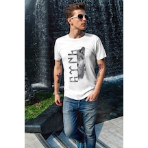 Türkiye Bozkurt Göktürkçe Türk Yazısı Ve Kurt Baskılı Regular Fit %100 Pamuk Beyaz T-shirt Beyaz