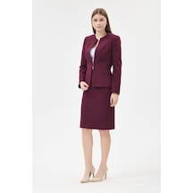 Velnara Moda Mürdüm Klasik Kadın Takım Elbise-sıfır Yaka Ceket & Kısa Kalem Etek Koyu Mürdüm - 927030108 Koyu Mürdüm