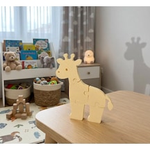 Ahşap Görünümlü Zürafa Figürlü Çocuk Yapbozu - Eğitici 3d Montessori Bebek Oyuncağı