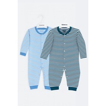 Toontoy Kids Toontoy Unisex Çizgili 2 Li Paçalı Tulum Beyaz