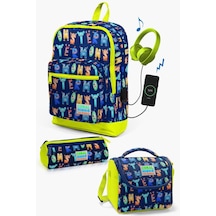 Coral High Kids Lacivert Neon Sarı Monster Desenli Usb'li 3 Lü Okul Çanta Seti Set0123826 Çok Renkli