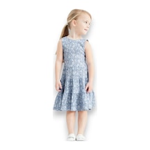 Çiçekli Kız Çocuk Elbise St09001 Mavi